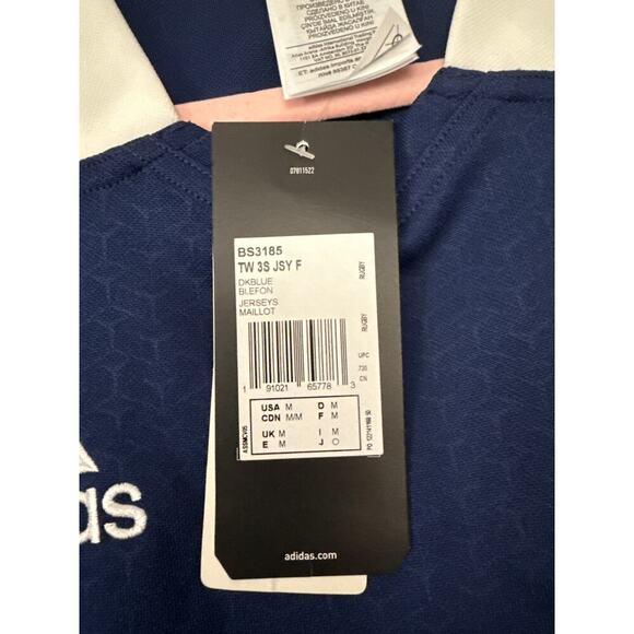 NWT adidas Mens Performance Climalite 3 Stripes Fitted Blue/White Rugby Jersey,M - Picture 7 of 8